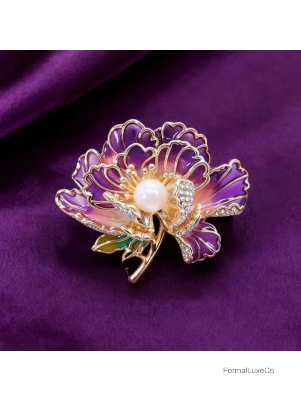 Pearl Flower Brooch Pin Vintage Crystal Rhinestone Corsage Scarf Clip